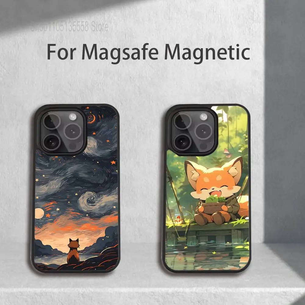 

Cute Cartoon Animal Fox Phone Case For iPhone 17,16,15,14,13,12,11,Pro,Max,Plus,Mini,SE4,E Magnetic Magsafe Wireless Charging
