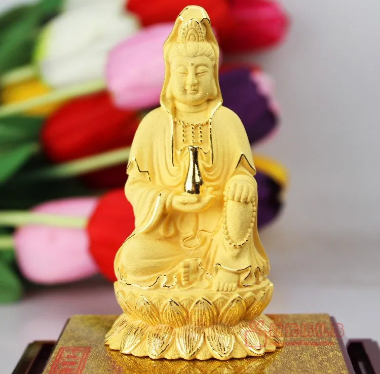 TOP ART collection -2020 home LIVING ROOM Decor-11 CM efficacious gold plating Buddhism Avalokitesvara safe statue sculpture