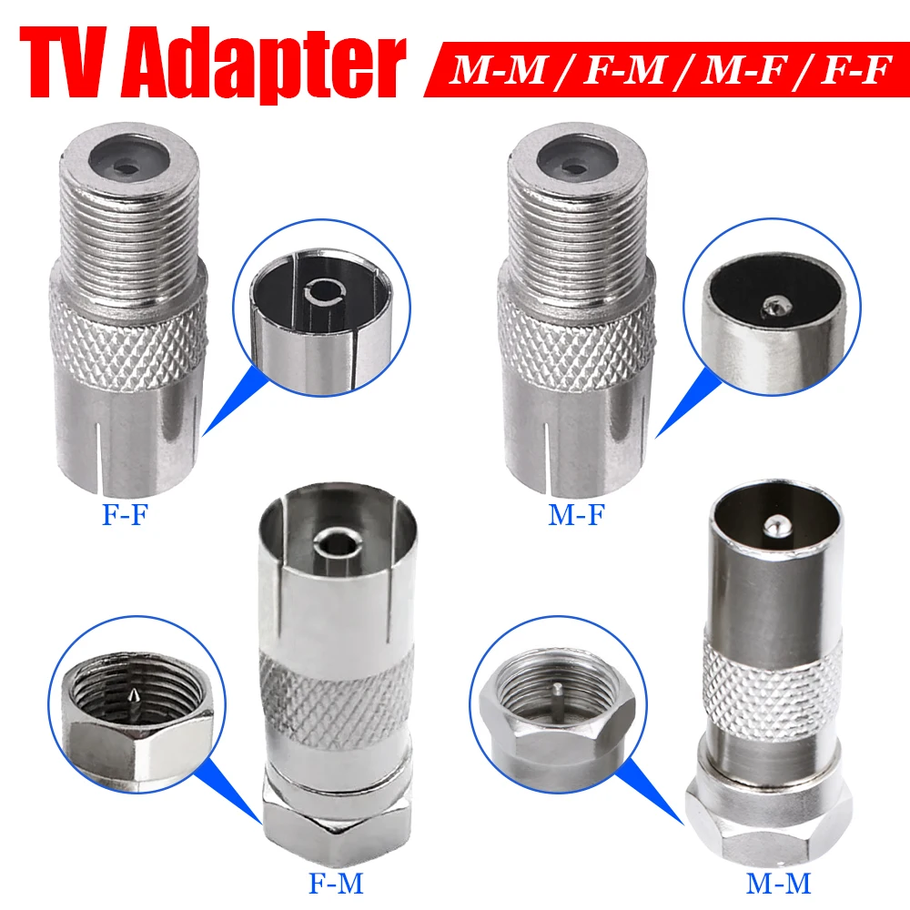 5Pcs F TV to Male//Female Plug RF Adapter Connector Coaxial Wire Terminals for Cable TV Set-Top Box Satellite Receivers Antenna