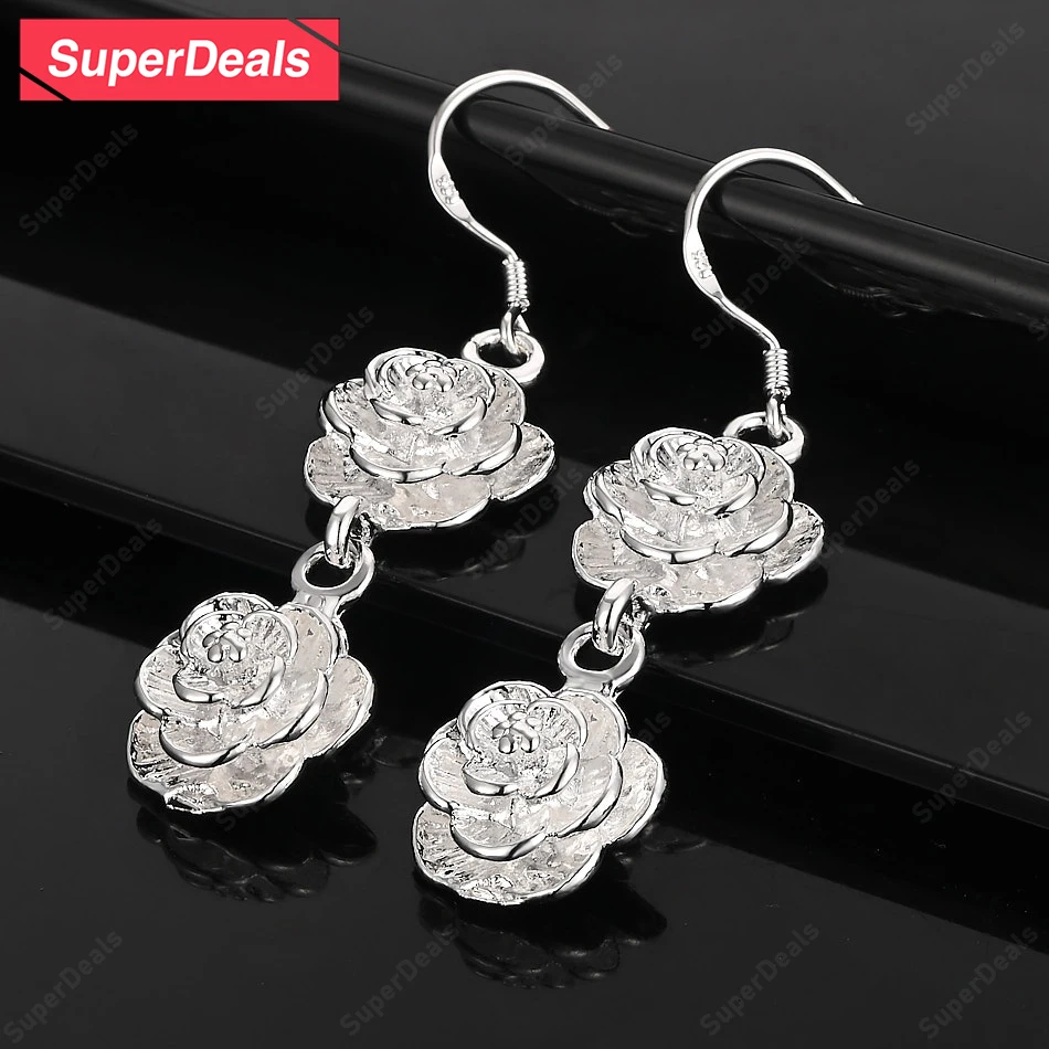 

SuperDeals 925 Sterling Silver Flower Drop Earrings Charm Temperament Jewelry Women Wedding Engagement Party Fine Gift