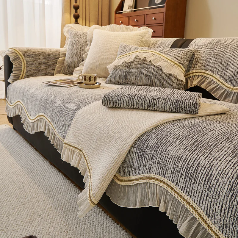 

Light Luxury Chenille Sofa Cover Irregular Shaped Couch Covers French Non-slip Sofa Mat for Living Room Four Seasons Universal