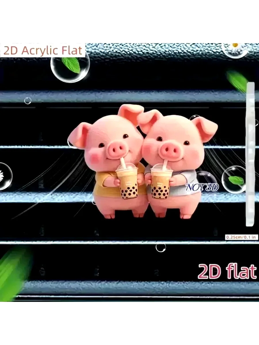 

2D Flat Acrylic Cute Pink Pig Car Air Vent Clip Decoration No Fragrance