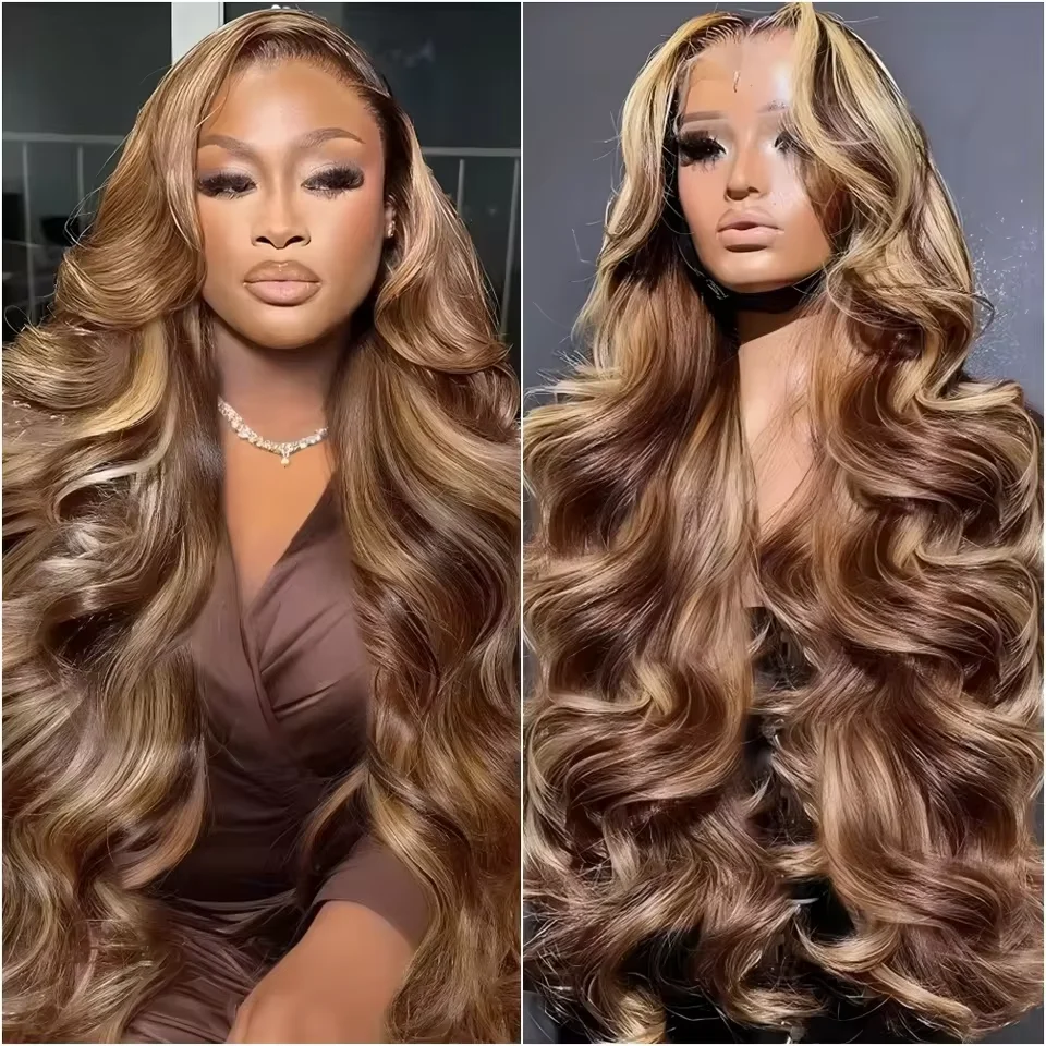 

Парик с цветными прядями P4/27, 46 дюймов, 200% плотность, предварительно выщипанные волосы, 13x6 HD прозрачный кружевной фронтальный парик из натуральных волос для женщин