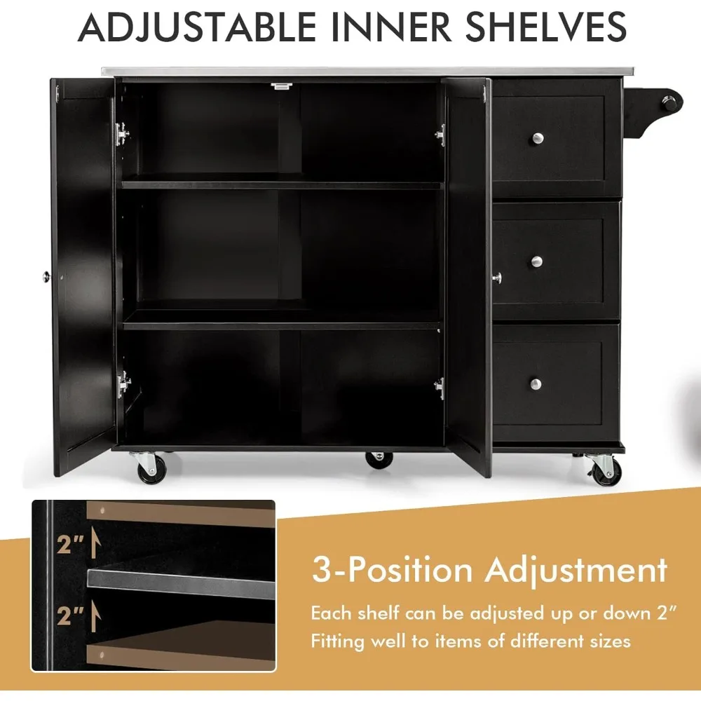 عربة جزيرة المطبخ GOFLAME مع سطح من الفولاذ المقاوم للصدأ، جزيرة مطبخ متنقلة مع مساحة تخزين ورف للمناشف، عربة مطبخ #6