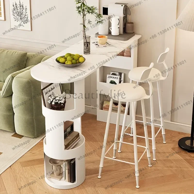 PG Snow Mountain White Rock Slate Bar Table Modern Simple Light Luxury High End Island Dining Table for Small Apartment