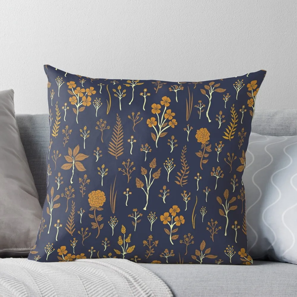 

Navy Blue & Mustard Yellow Floral Pattern Throw Pillow Room decorating items Sofas Covers