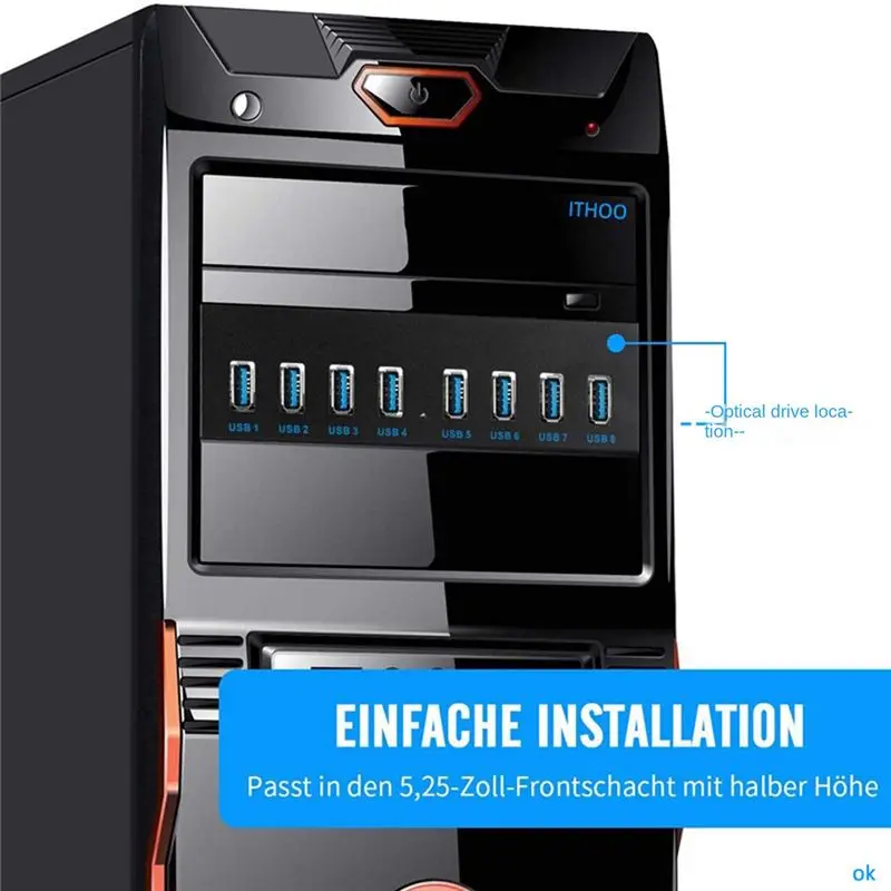 

Clinch USB3.2 10 Гбит/с 4-портовая панель оптического привода 4X USB3.2 GEN2 3,5-дюймовый 5,25-дюймовый концентратор 19-контактный разъем C-Port вперед и назад
