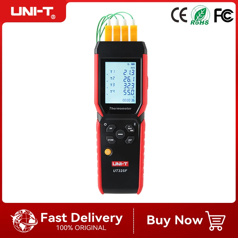 UNI-TUT325F  4 Channel Digital Thermometer J/T/E/R/S/N/K Type Thermocouple Temperature Meter High Precision Bluetooth