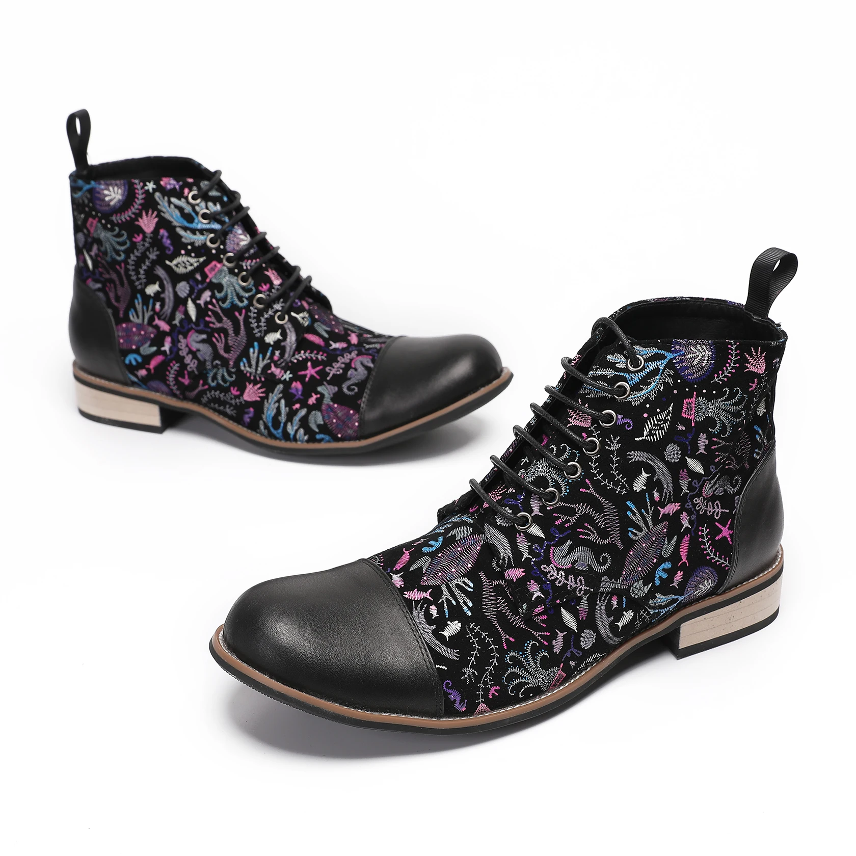 fashion black men lace up genuine leather party ankle boots large size male round toe motorcycle short boots man casual shoes