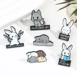 Cute Rabbit Enamel Brooch Pins Kawaii Metal Lapel Badge Brooch for Men Women Jewelry Funny Study Joy Backpack Wallet Accessories