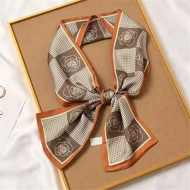 Foulard en soie avec ruban de Design de luxe, 14x150cm, bandeau, Foulard pour cheveux pour femmes, cravate de cou, foulards slim doux, 2027