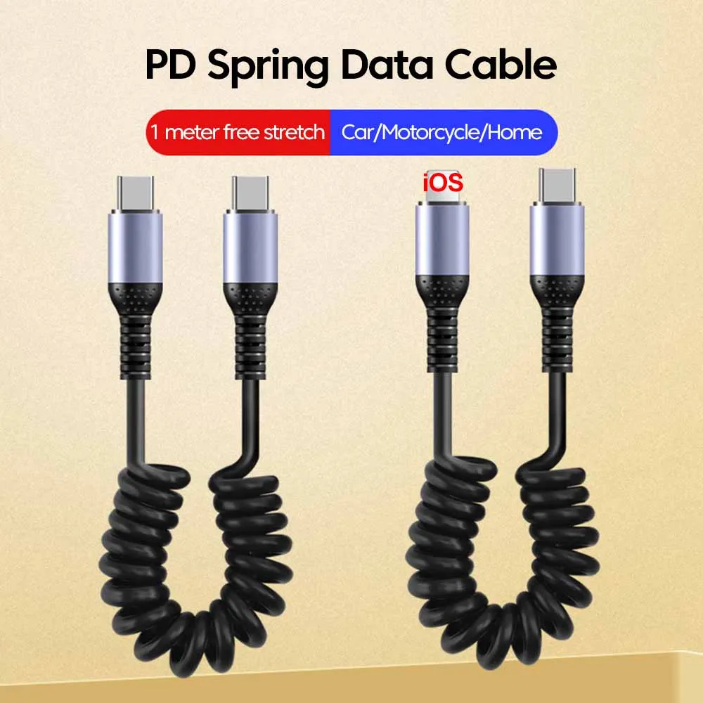 6A Elbow USB Type C Spring Short Cable 20cm to 1m 66W 100W Dual Type C Fast Charging Cable Wire For iPhone 15 16 Samsung Xiaomi