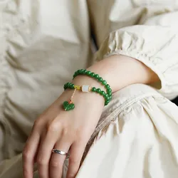 Hetian Biyu 6mm Multi Circle Bracelet Women's Style Paired White Jade Bracelet Double Circle Buddha Bead Jade Handstring Jewelry