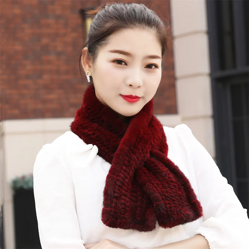 Women's Mink Fur Scarf Winter Warm Fur Decorative Fur Knitted Scarf Mink Fur Coat Fur Collar Scarf