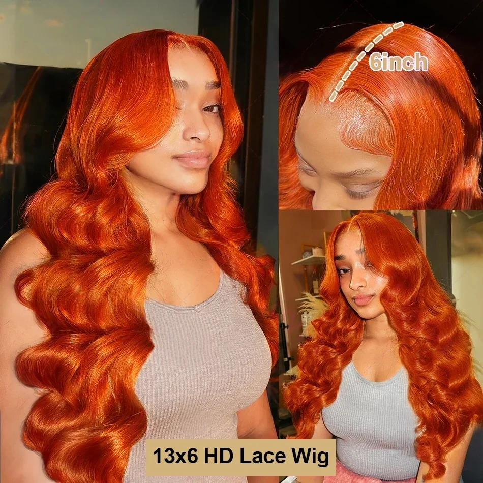 Orange Ginger 30 32 Inch Body Wave Human Hair Wigs 13x6 Hd Lace Frontal Wig Brazilian Ginger Lace Front Wig Human Hair For Women