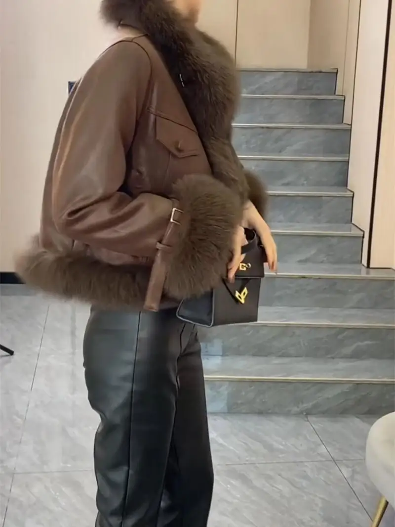 العصرية ort الفراء والجلود تصميم متكامل الشتاء ملابس خارجية الكورية Sle الرجعية المرقعة معطف خفيفة الوزن السيدات Jaet