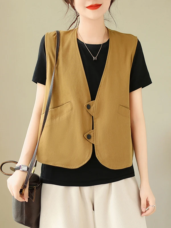 Retro Bawełniana Lniana Kamizelka z Dekoltem w Serek Luźna Casualowa Kamizelka Bez Rękawów Duży Rozmiar Odzież Wierzchnia Damska Jesień Sylwetka Gruszka