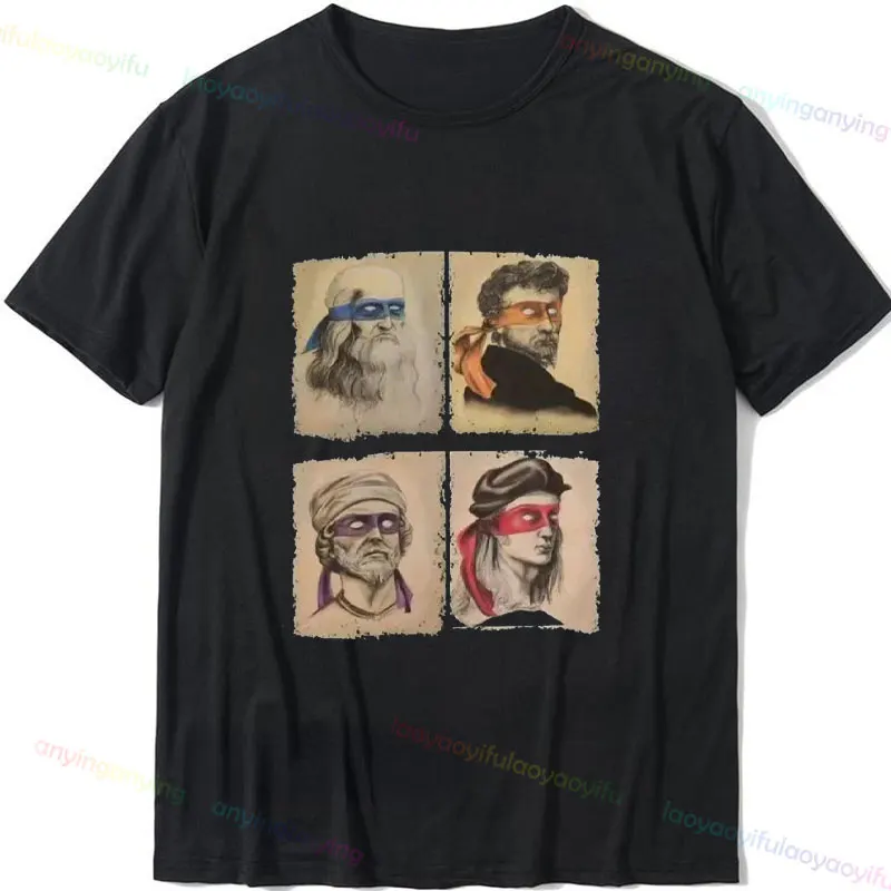 Casual Wear Men's TShirt Funny Italian Turtles Art Lovers Gift Renaissance Ninja Artists Pure Cotton T Shirt Graphic Streetwear