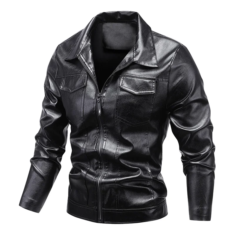 

Men's Fashionable Leather Jacket, Solid Color Style