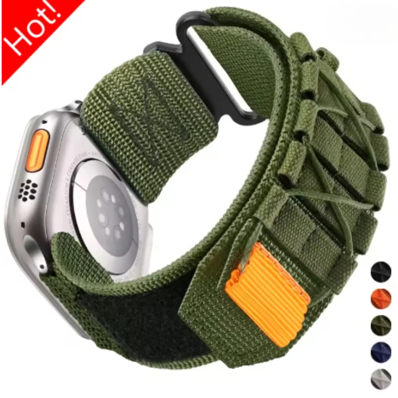 Taktisches Armband für Apple Watch 45mm 41 44 40 46 42 38 49mm Nylon-Schlaufenarmband IWatch Series Ultra2 12 11 10 9 8 7 6 5 4 SE