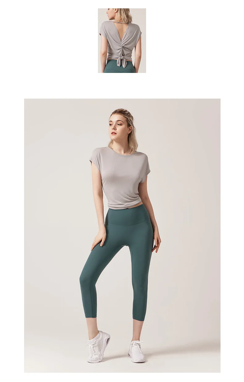 Women's Split Side Yoga Top Sexy Open Back Fitness T-shirt Loose Fit Workout Tee Running Sports Cover Gym Wear Woman Clothing