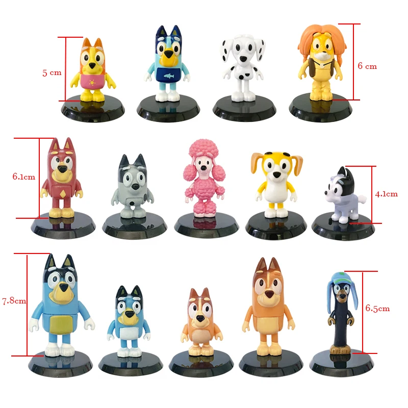 Bluey Friends Bingo Figurki Rodzina 6-14szt Kawaii Figurka akcji Zabawka Kreskówka Pvc Model Lalka Dekoracja samochodu Prezenty dla dzieci