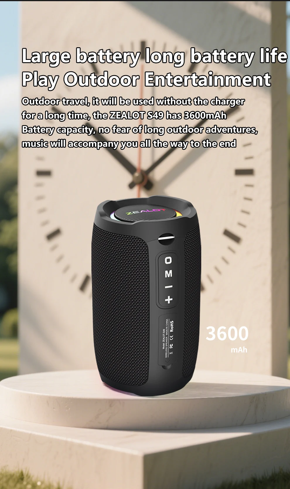 ZEALOT-S49 Tragbarer Bluetooth-Lautsprecher 360° Stereo-Sound 20W IPX6 Wasserdicht Kabelloser Bluetooth 5.2 Outdoor-Lautsprecher – Detail 13