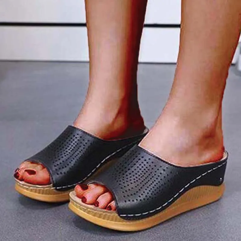 Sandálias Retro Respiráveis de Toe Aberto para Mulheres, Slip On Cunha, Sandália Ortopédica Feminina, Nova Moda, Verão