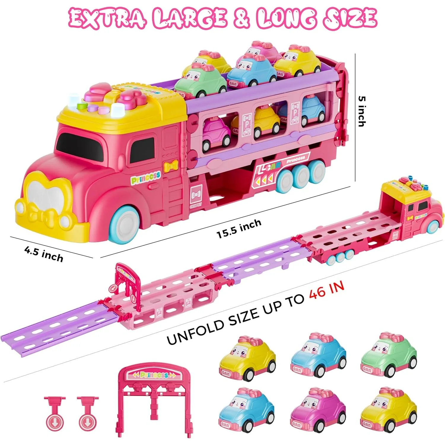 Toddler Toys for Girls Transport Truck Car Toys Ejection Cars Race Track Folding Car Carrier for Kids Christmas Birthday Gifts