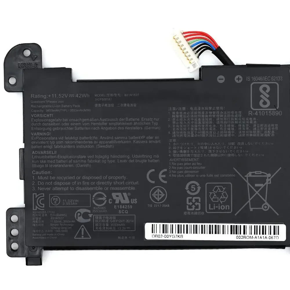 Brand New Original B31N1637 11.55V 42Wh Laptop Battery for Asus VivoBook F510U S510U X510U X541U X542U X510UR