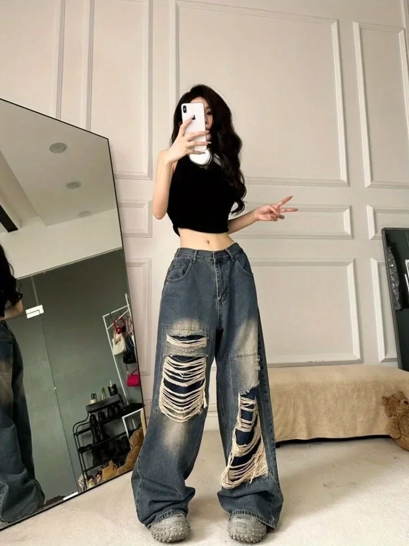 Y2k Woman Pants 2024 Streetwear Women's Denim Pants High Waist Boyfriend Jeans For Women Gothic Denim Pants Baggy Jeans