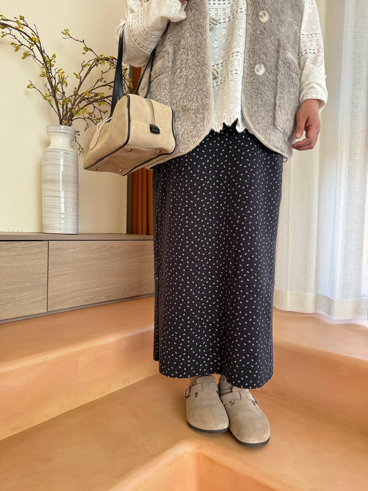 

Женская длинная юбка больших размеров с цветочным принтом, синяя, на флисовой подкладке, до щиколотки, повседневная, с высокой талией и эластичным поясом