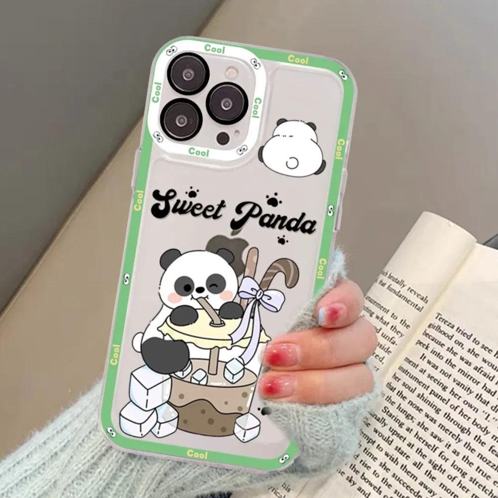 Cute Kawaii Panda Mousepad For iPhone 16 15 11 12 13 14 Mini Pro Max XR X XS TPU Clear Case