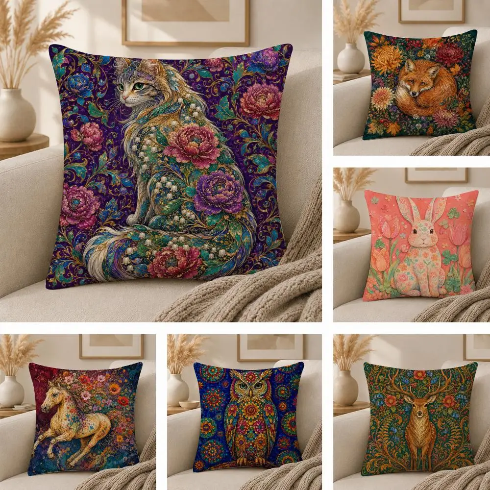 Floral Animal Wall Art Gift Cushion Cover  Plush Fabric Soft Double Sided Print Sofa Cushion Cover Throw Pillow Covers