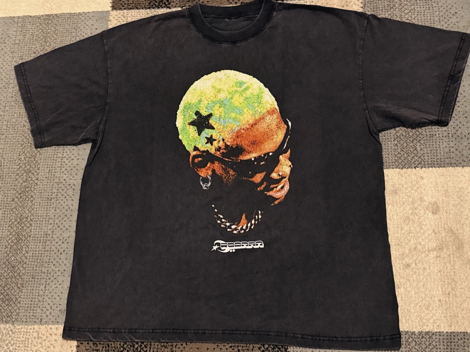 دينيس رودمان وجه كبير طباعة قصيرة الأكمام القطن تي شيرت الرجال النساء S-3XL حجم الصيف خمر Y2K الجولة الرقبة ملابس الشارع الشهير عادية #1