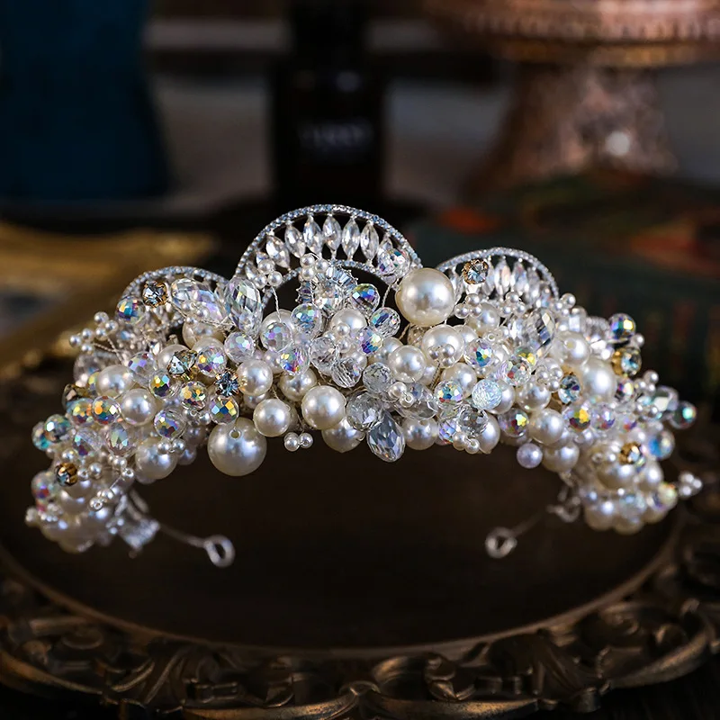 

New Luxury Zircon Pearl Crowns Tiaras Baroque Crown Tiara For Women Bride Pageant Prom Diadem Wedding Hair Accessories