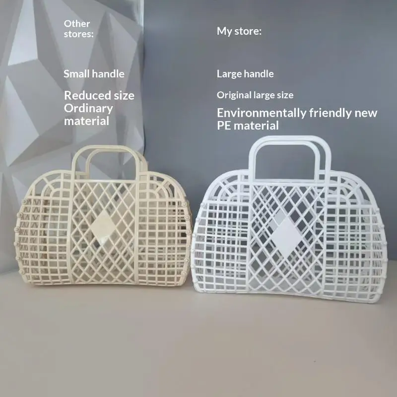 Large-capacity Bag Hollow Jelly Beach Holiday Portable Tote Bag Reusable And Easy To Clean Plastic Portable Bath Basket