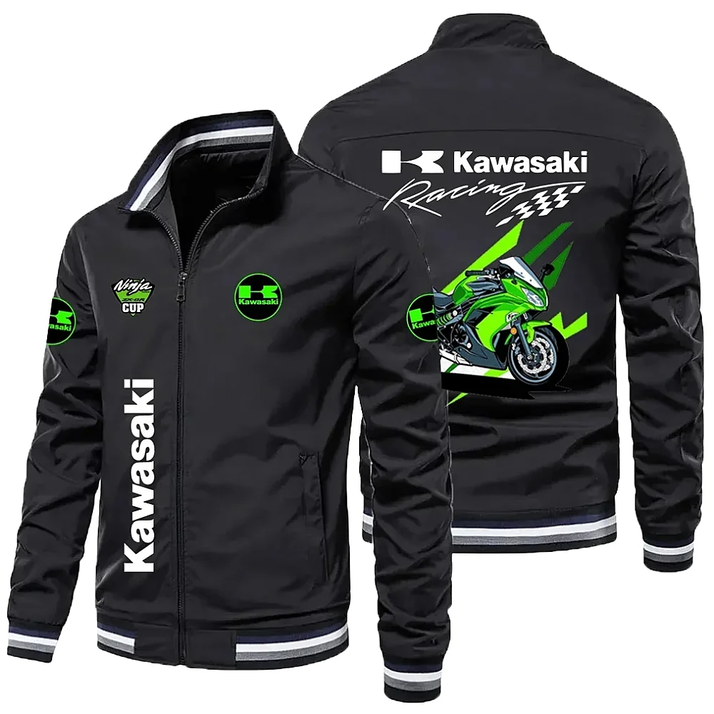 

KAWASAKI men's jacket, printed jacket, motorcycle racing sportswear, outdoor casual zipper baseball shirt top