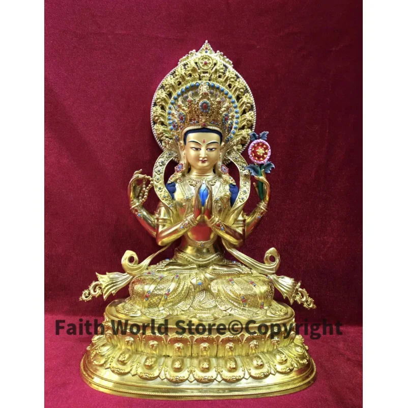 37cm wholesale High grade gold plating Buddha statue Guru Rinpoche Shakyamuni Vajrasattva Manjushri Tara Family protection