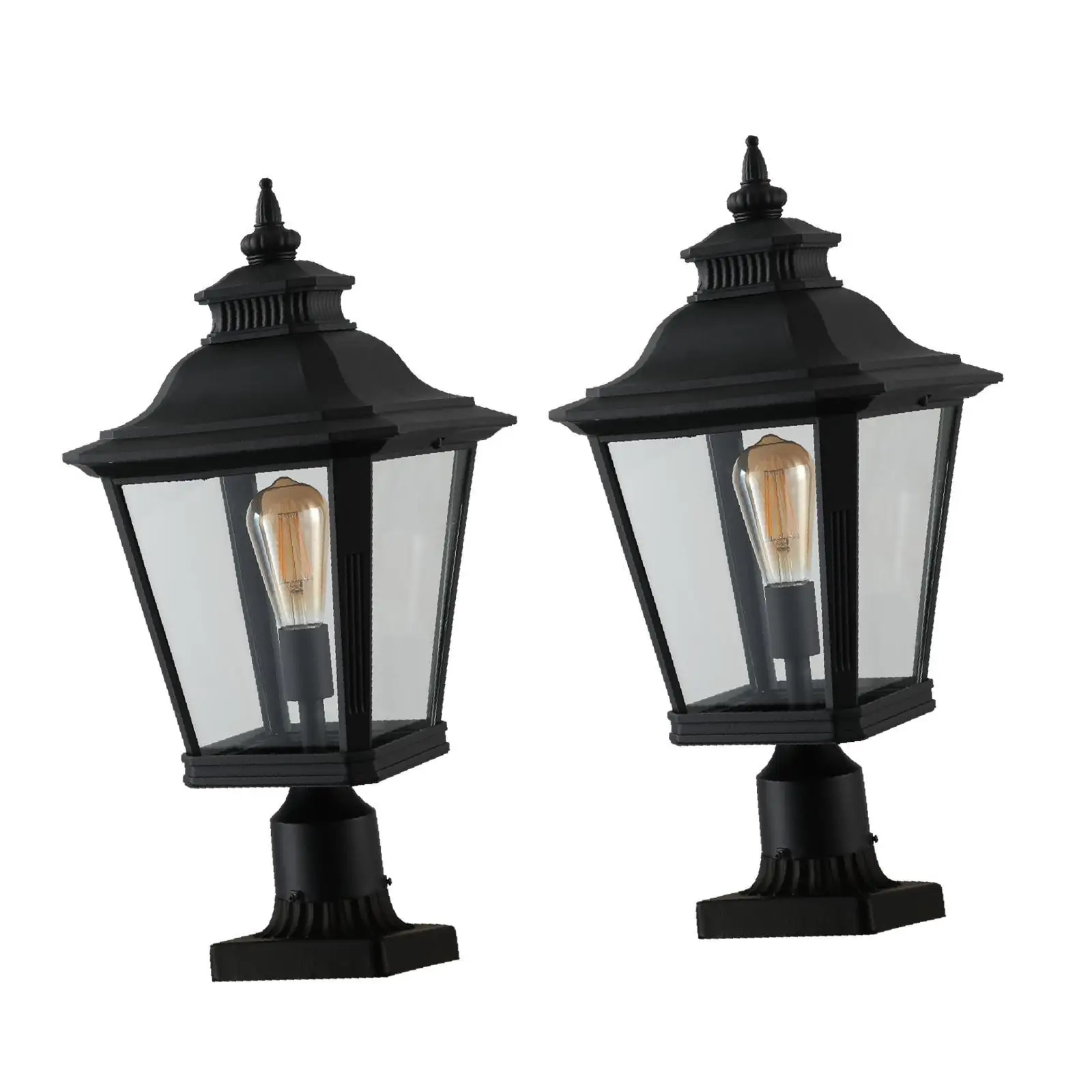 

Outdoor Lighting Vintage Black Metal Post Lantern Clear Glass Pillar Lamp for Garden Gate Driveway Decor