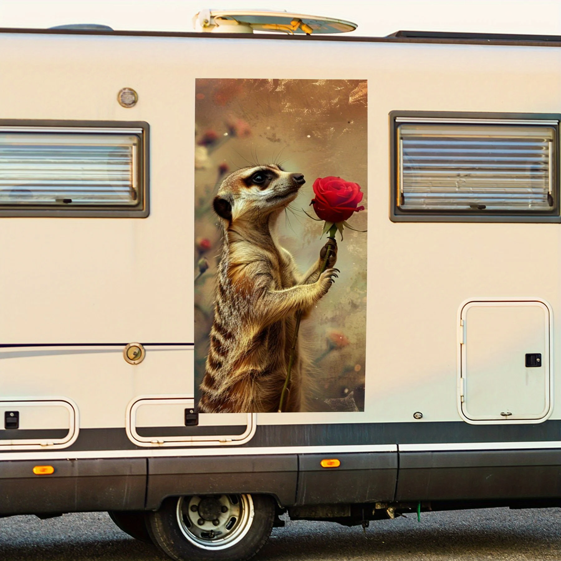 

Виниловая наклейка Meerkat and Rose Romance для двери автомобиля на колесах, водонепроницаемые самоклеящиеся виниловые наклейки, декоративная защита автомобиля