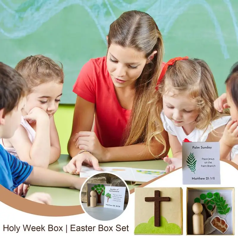 Caja de Semana Santa, recuerdo cristiano, actividad festiva, caja de Semana Santa, juego de resurrección, historia de Pascua, decoraciones religiosas para cesta