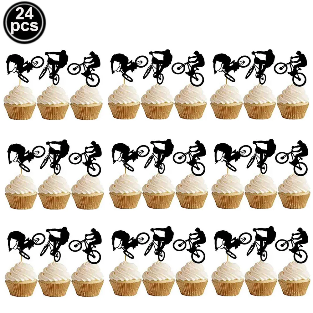 Bike Game Birthday Decorations Bicycle Garland Banner Cycling Rider Cupcake Toppers Boy Birthday Baby Shower Party Decoration