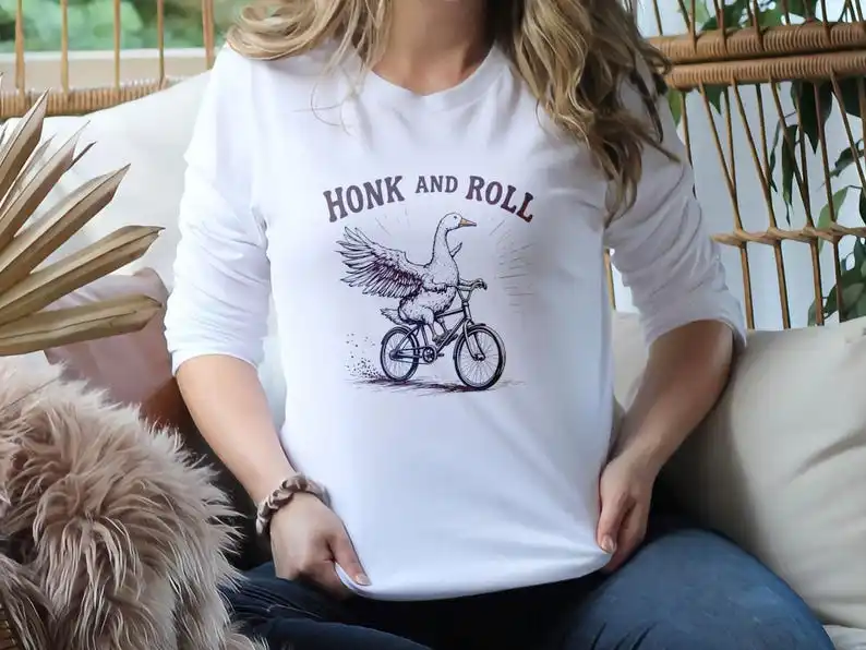 

Funny Goose Riding Bicycle Tee, Honk and Roll Shirt, Cute Animal , Bicycle Lover Gift, Hilarious Duck Biking Top
