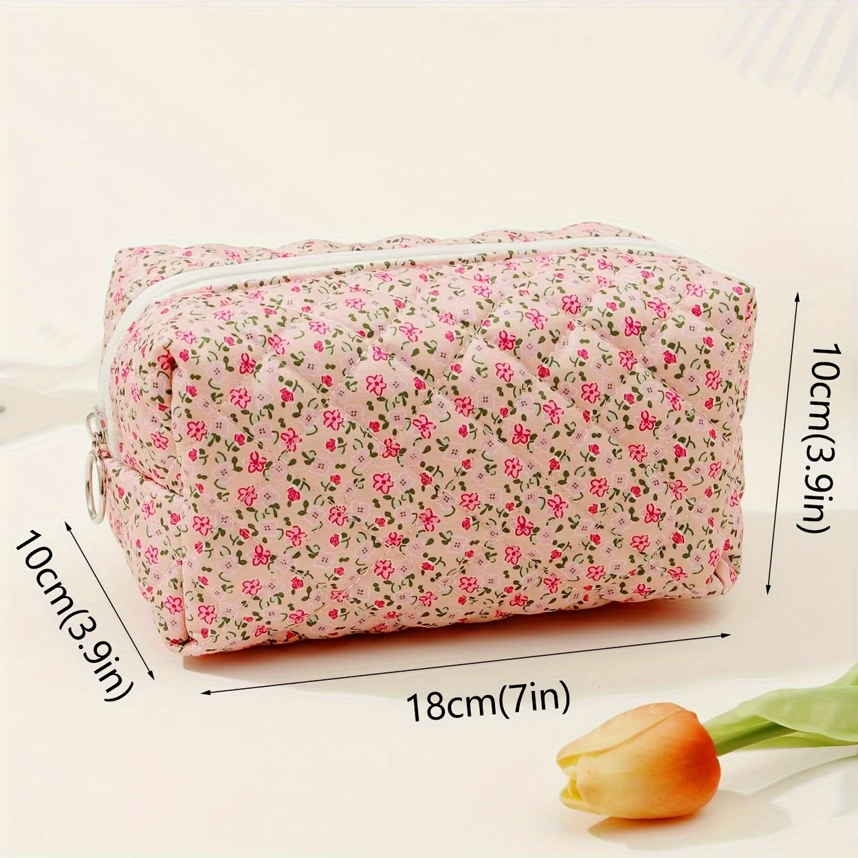 Bolsa cosmética com estampa floral com fecho zíper, Bolsa de maquiagem para mulheres, portátil para batom, viagem, capacidade