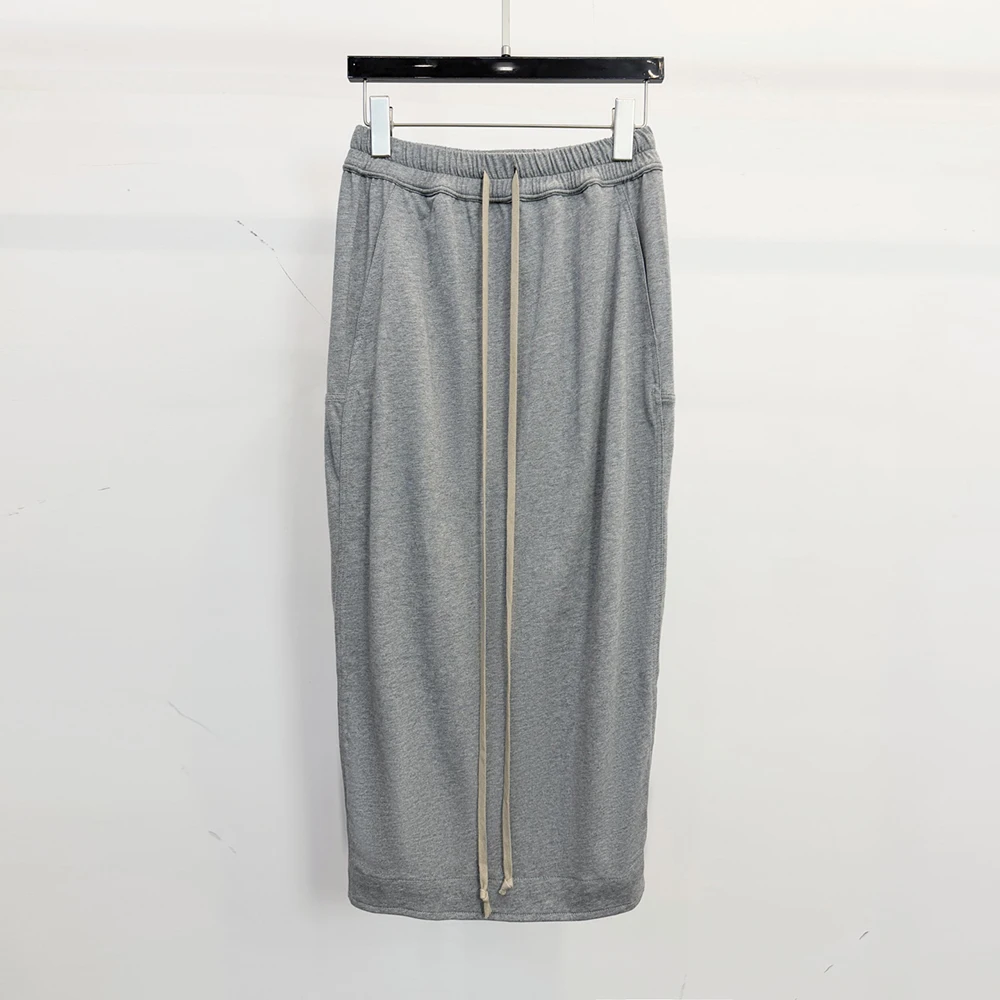 Women's Casual Cotton Midi Skirt High Waist Drawstring Straight Long Skirt with Pockets Black Gray Streetwear 2026
