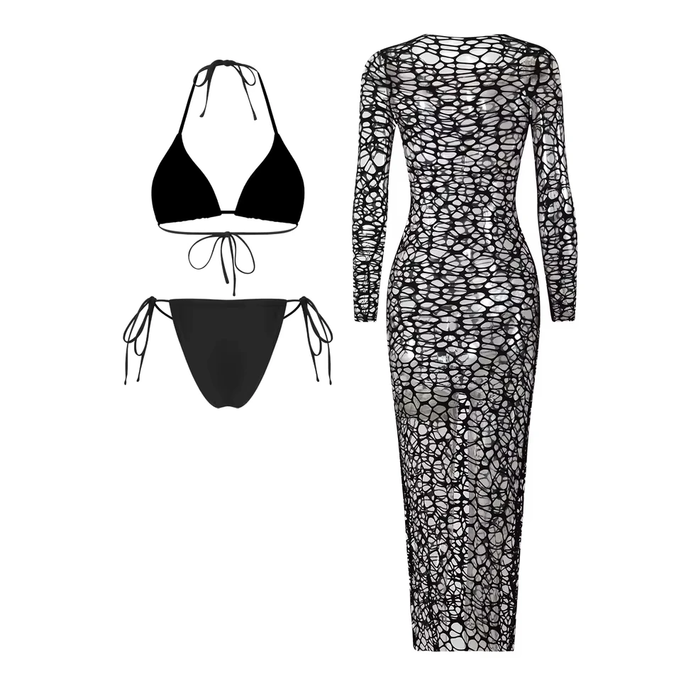 

New With Hollow Out Cover Up Halter Bikini Women Swimwear Female Swimsuit Three-pieces Bikini set Bather Bathing Suit Swim