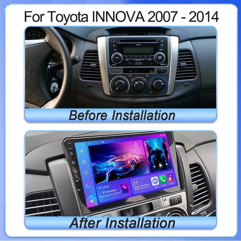 Android 15 For Toyota INNOVA 2007 - 2014 Car Video Multimedia Player GPS Navigation Carplay Stereo Head Unit Screen WIFI 5G RDS