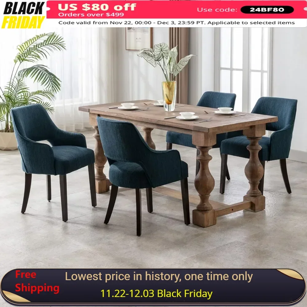 

Dining Chair Set of 4 with Wood Legs, Upholstered Accent Chairs for Living Room Dinings Room Restaurant, Linen Dining Chair