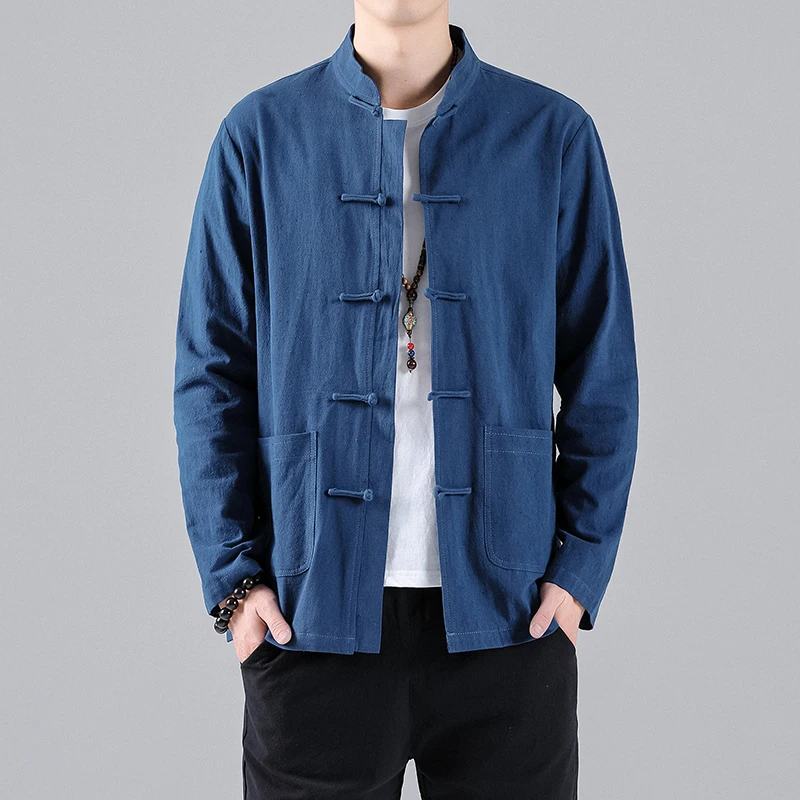 

Men's Linen irt Chinese Sle Button Cotton Linen Zhongan Coat Spring Autumn Retro Top Outerwear Youth ular Stand Fit